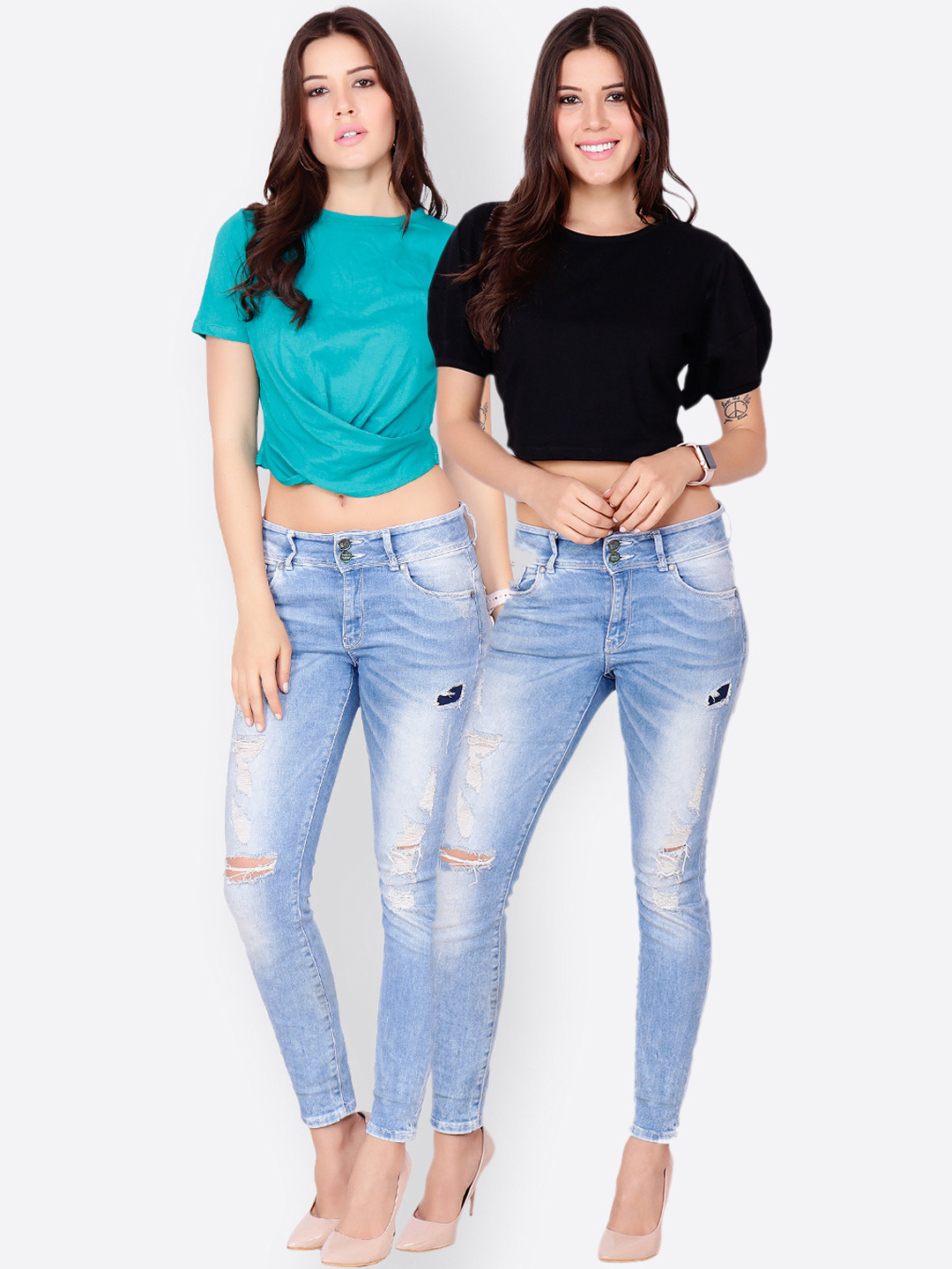 

SCORPIUS Women Pack of 2 Solid Tops, Blue