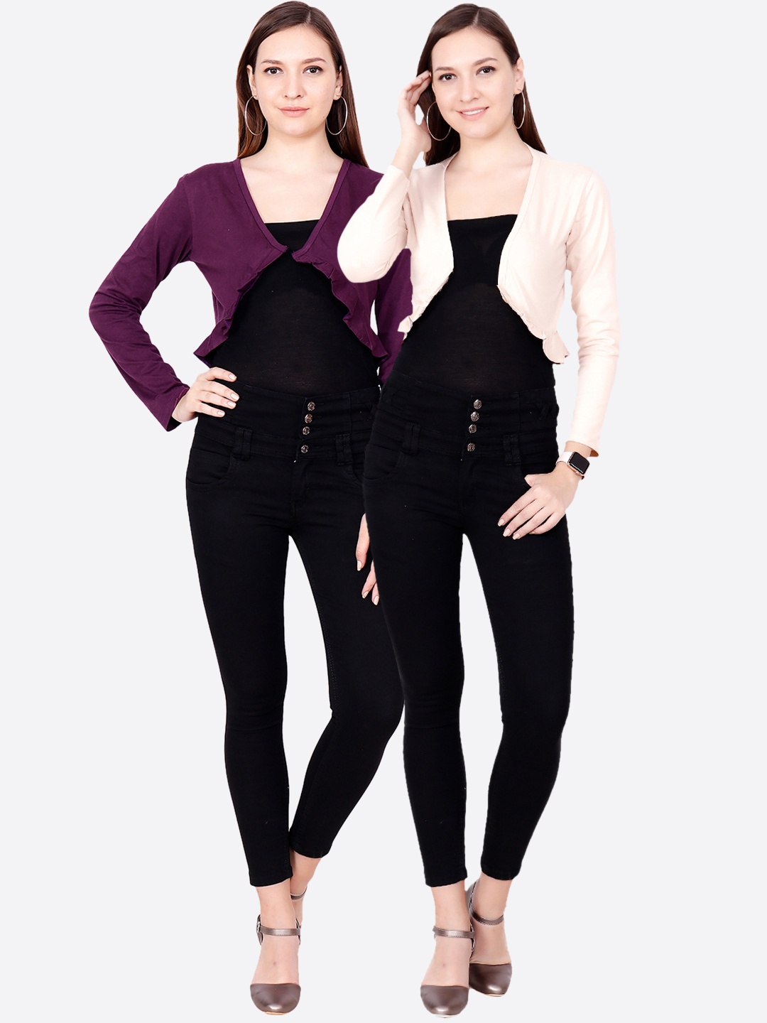 

SCORPIUS Women Pack of 2 Solid Open Front Shrugs, Cream