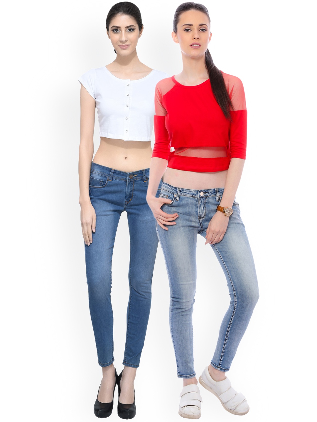 

SCORPIUS Women Pack of 2 Solid Crop Pure Cotton Tops, White