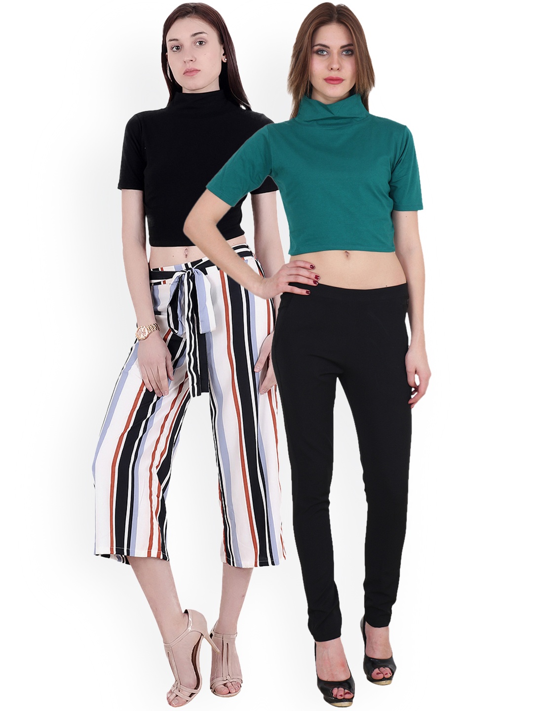 SCORPIUS Women Pack of 2 Solid Tops, Black