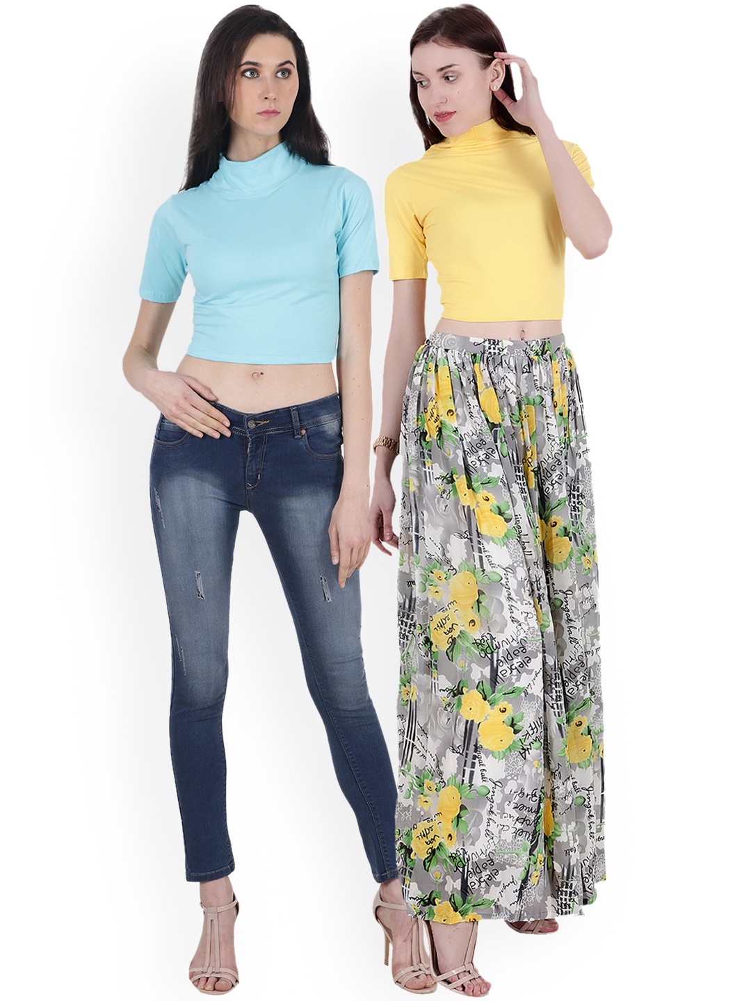 SCORPIUS Women Pack of 2 Solid Tops, Blue