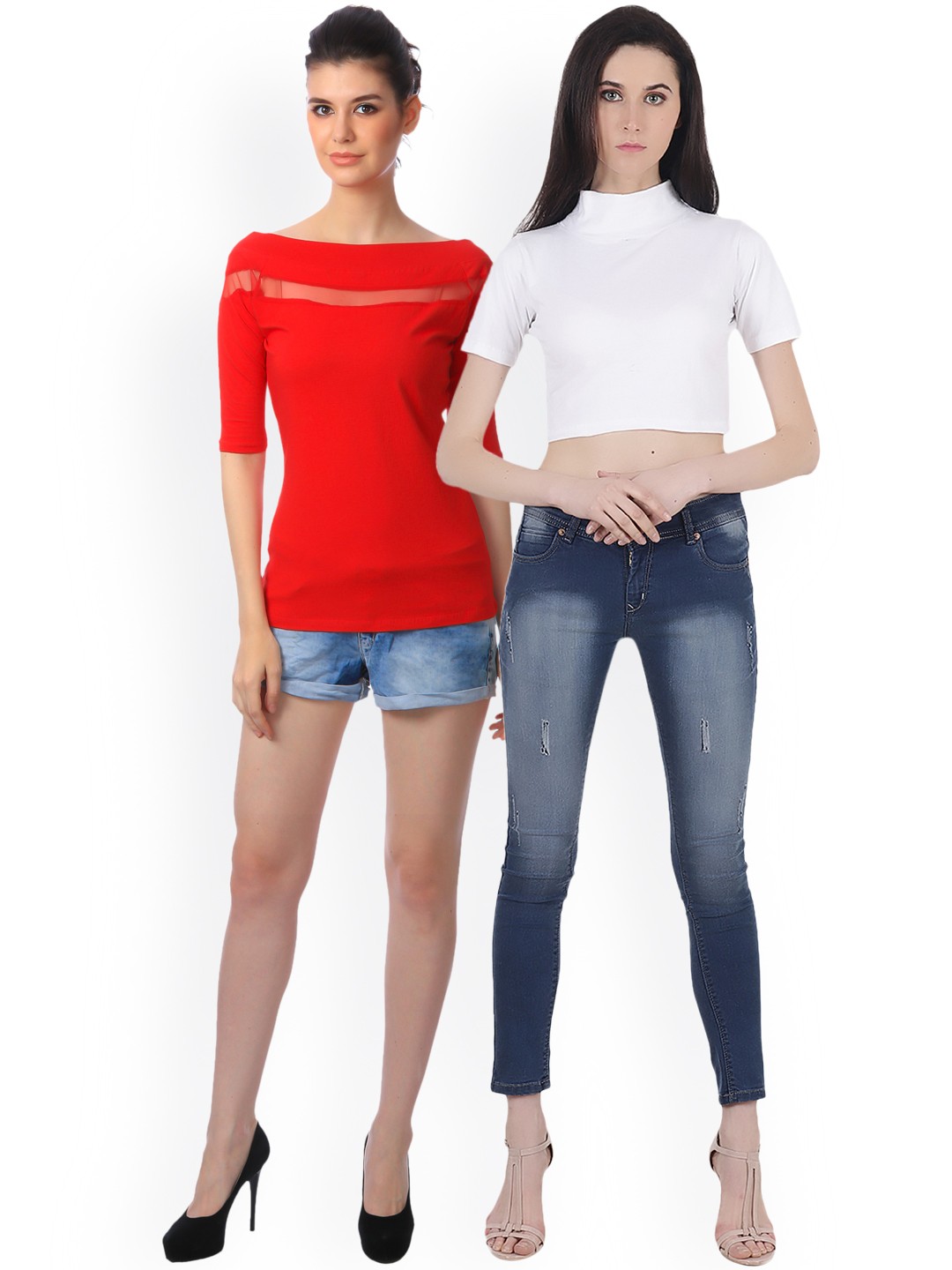 

SCORPIUS Women Pack of 2 Solid Tops, White