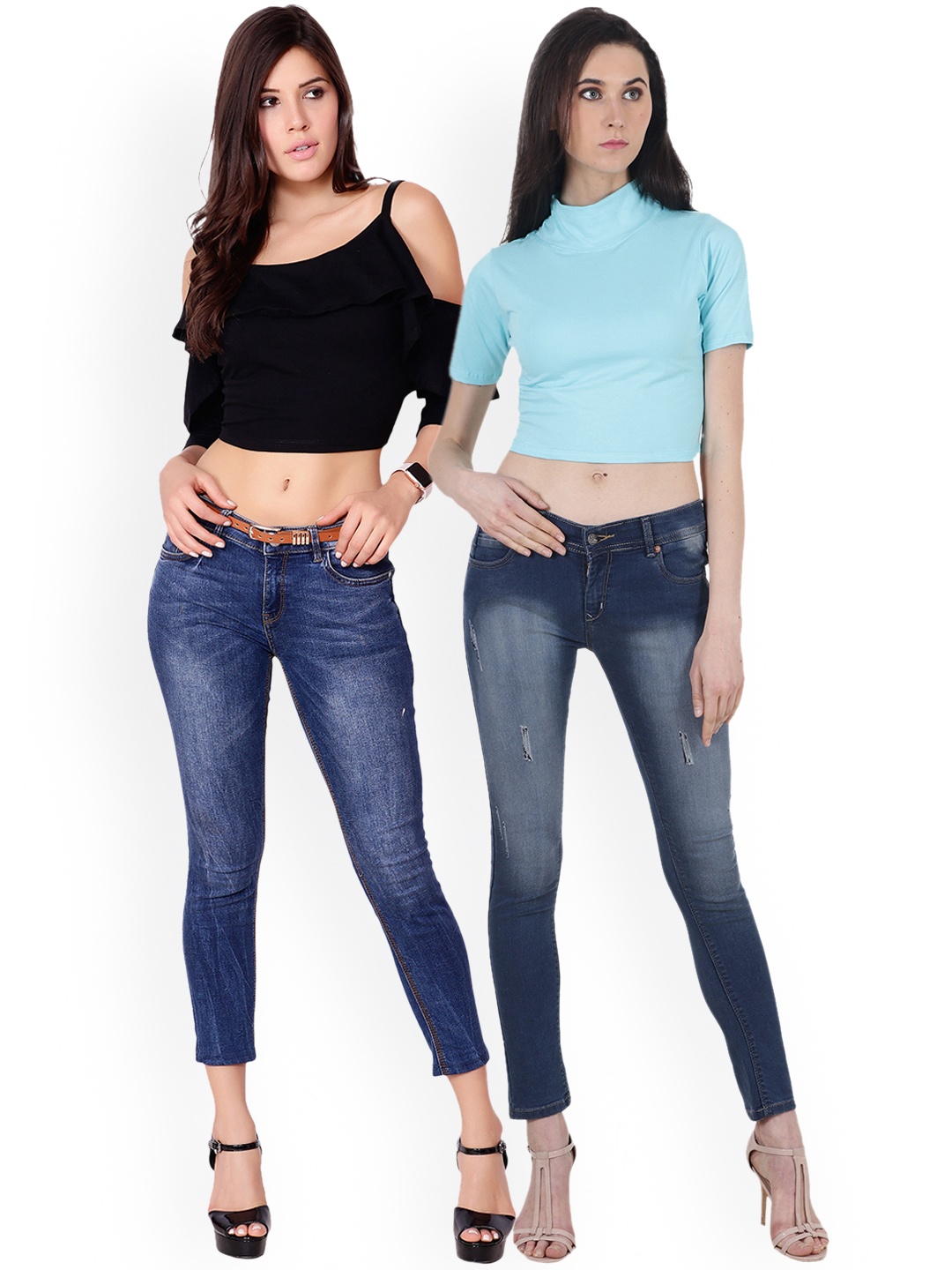 SCORPIUS Women Pack of 2 Solid Tops, Blue
