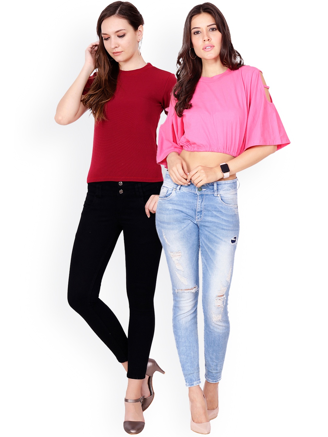 

SCORPIUS Women Pack of 2 Solid Tops, Pink