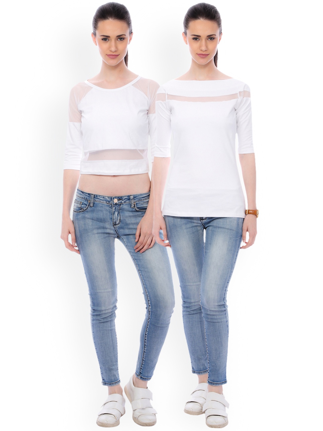 

SCORPIUS Women Pack of 2 White Solid Pure Cotton Tops