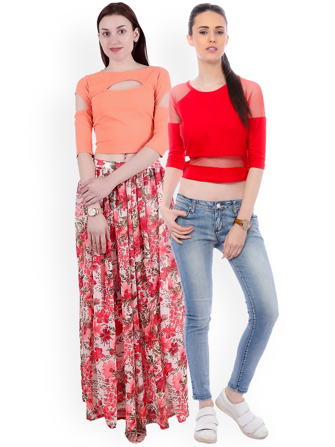 

SCORPIUS Women Pack of 2 Solid Crop Tops, Red
