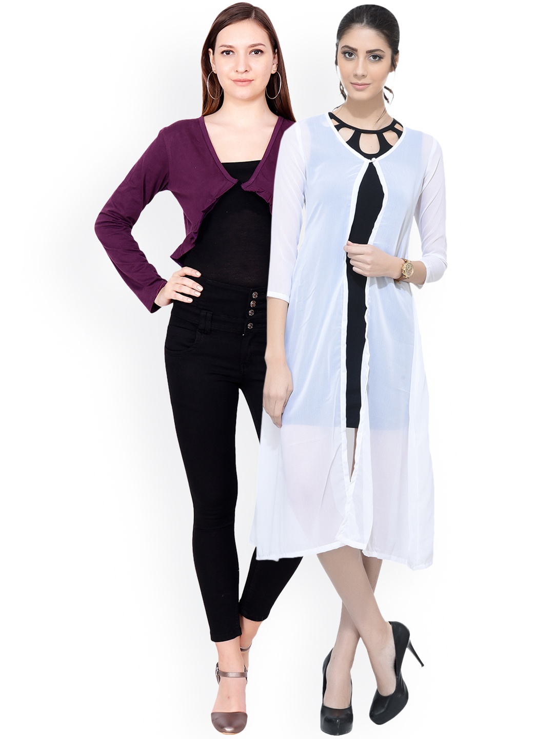 

SCORPIUS Women Pack of 2 Solid open front shrugs, White