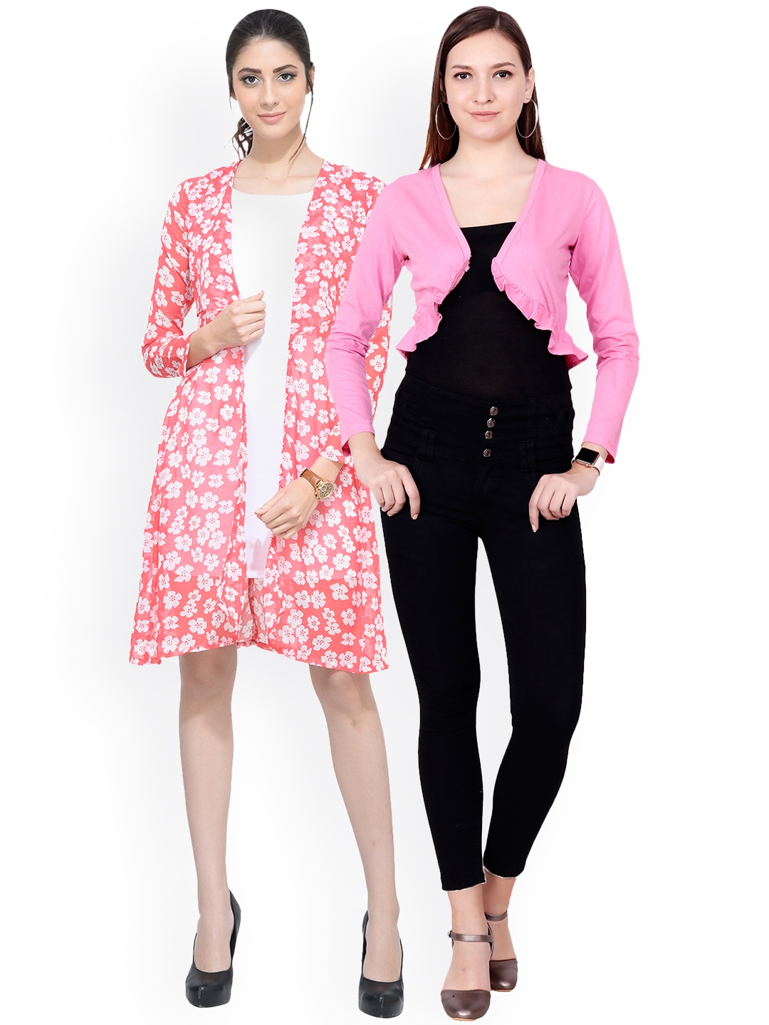 

SCORPIUS Women Pack of 2 Solid Open Front Shrugs, Pink