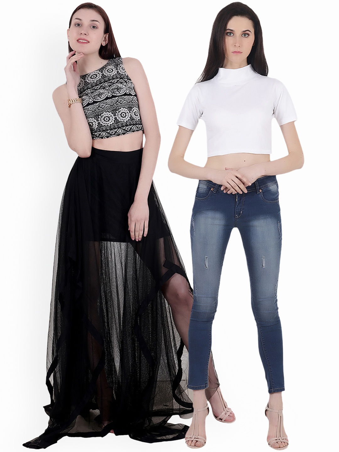 SCORPIUS Women Pack of 2 Crop Tops, Black