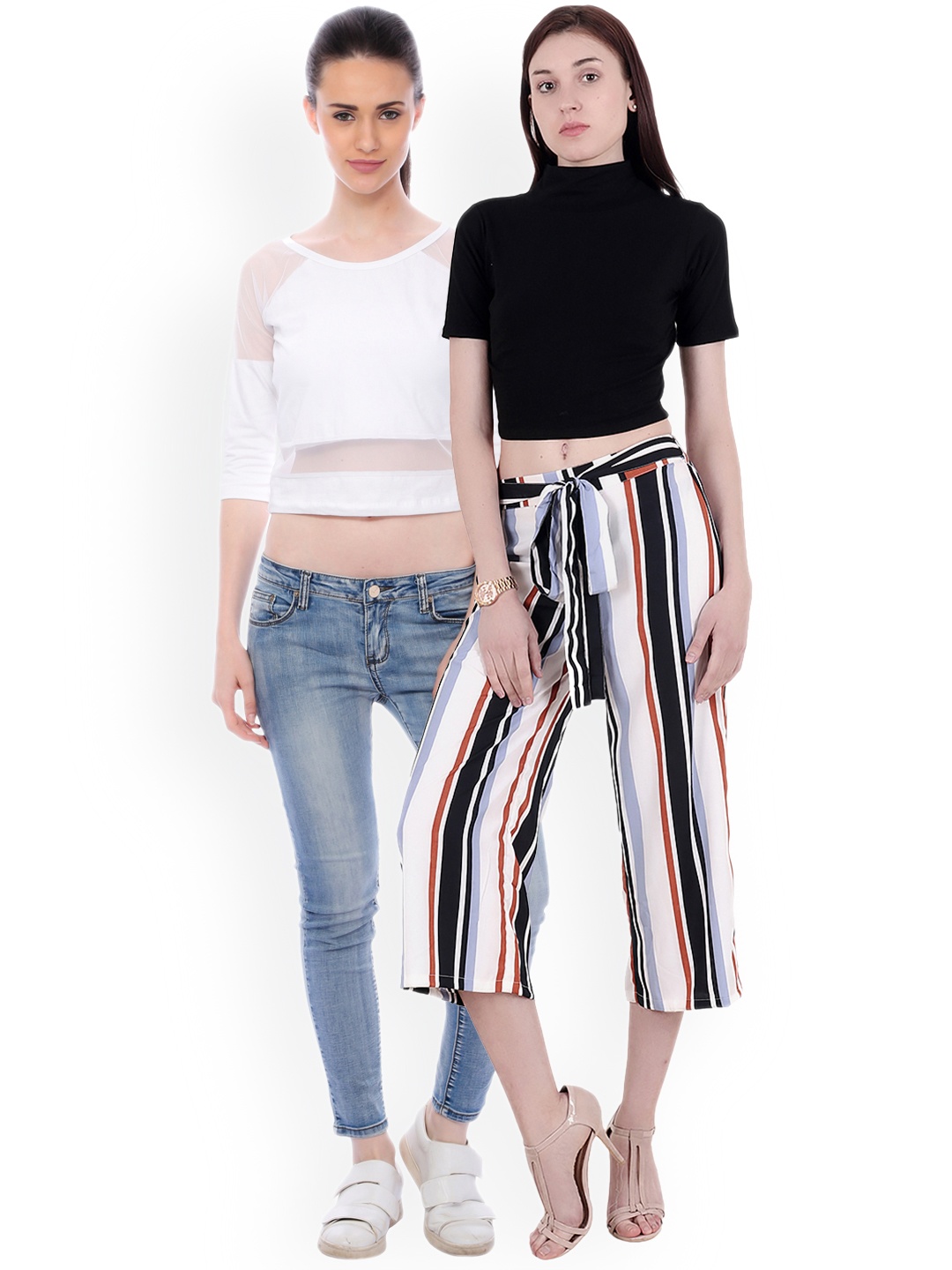 

SCORPIUS Women Pack of 2 Crop Pure Cotton Tops, White