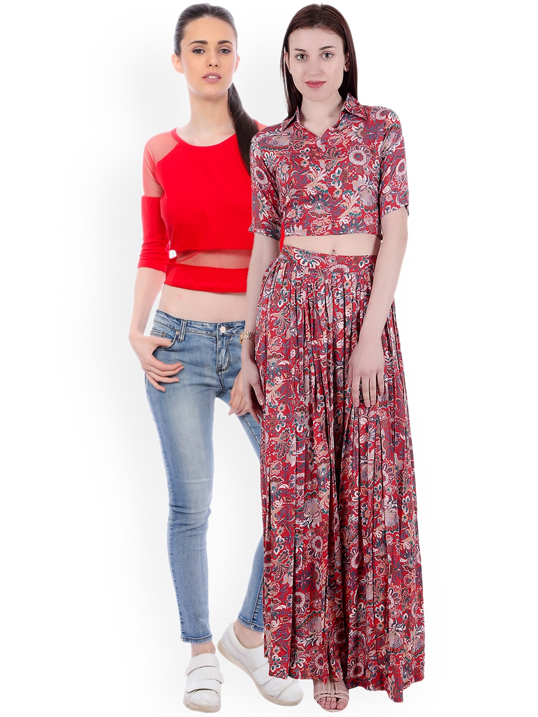 SCORPIUS Women Pack of 2 Crop Tops, Red