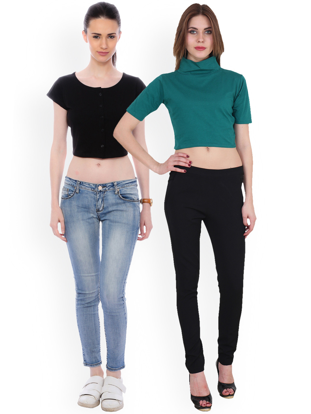 

SCORPIUS Women Pack of 2 Crop Pure Cotton Tops, Black