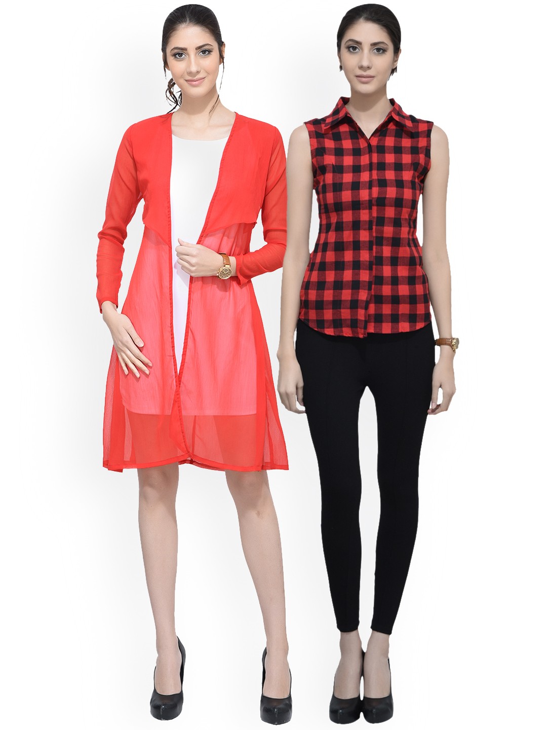 

SCORPIUS Women Pack of Shirt With Shrug, Red