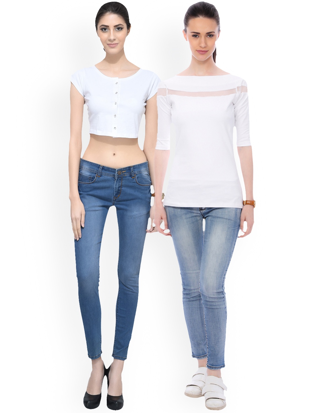 

SCORPIUS Women Pack of 2 Pure Cotton Tops, White