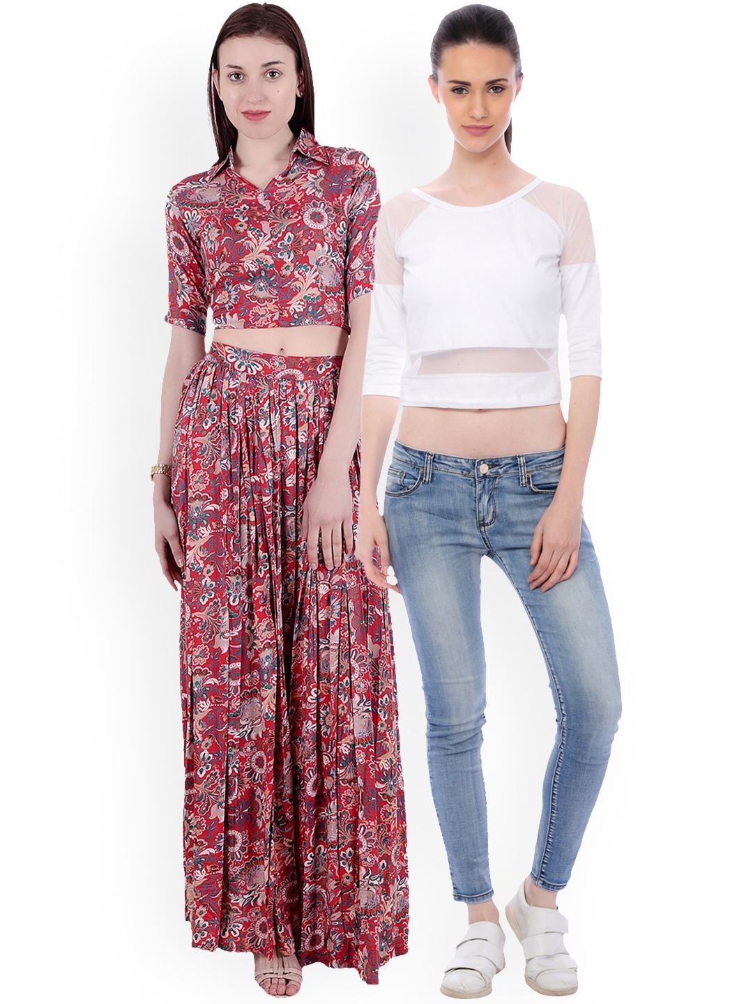 

SCORPIUS Women Pack of 2 Crop Pure Cotton Tops, White