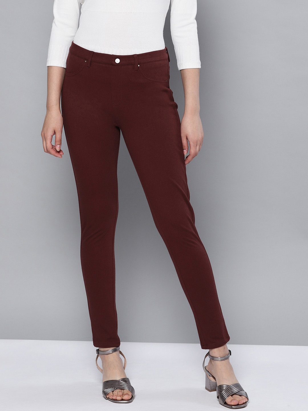 

STREET 9 Women Maroon Solid Treggings