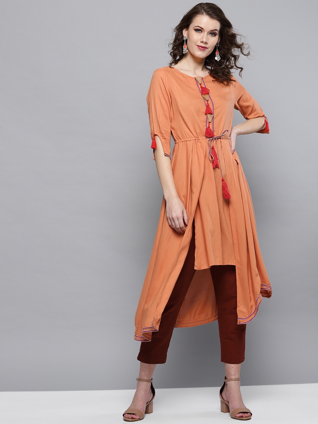 

STREET 9 Women Orange Solid A-Line Kurta