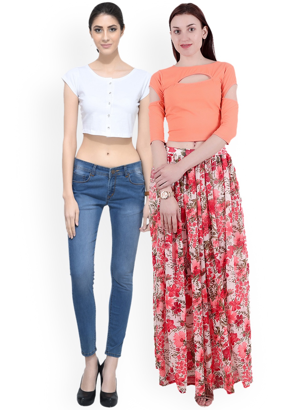 SCORPIUS Women Pack of 2 Crop Tops, White