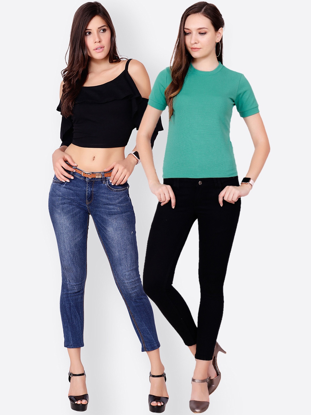

SCORPIUS Women Pack of 2 Solid Tops, Black