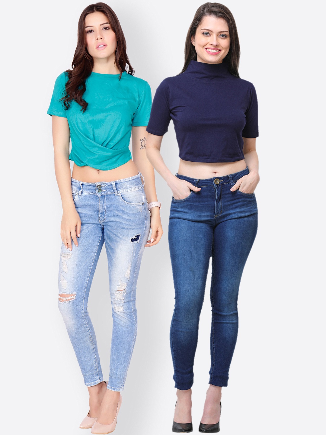 

SCORPIUS Women Pack of 2 Solid Crop Tops, Turquoise blue