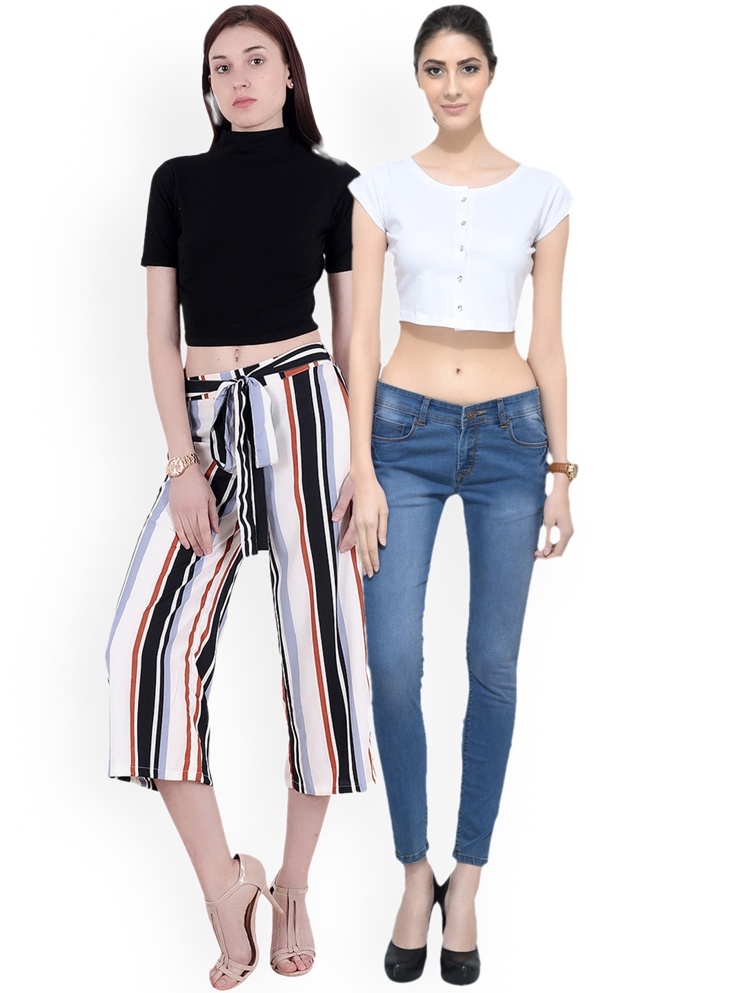 

SCORPIUS Women Pack of 2 Solid Crop Pure Cotton Tops, White