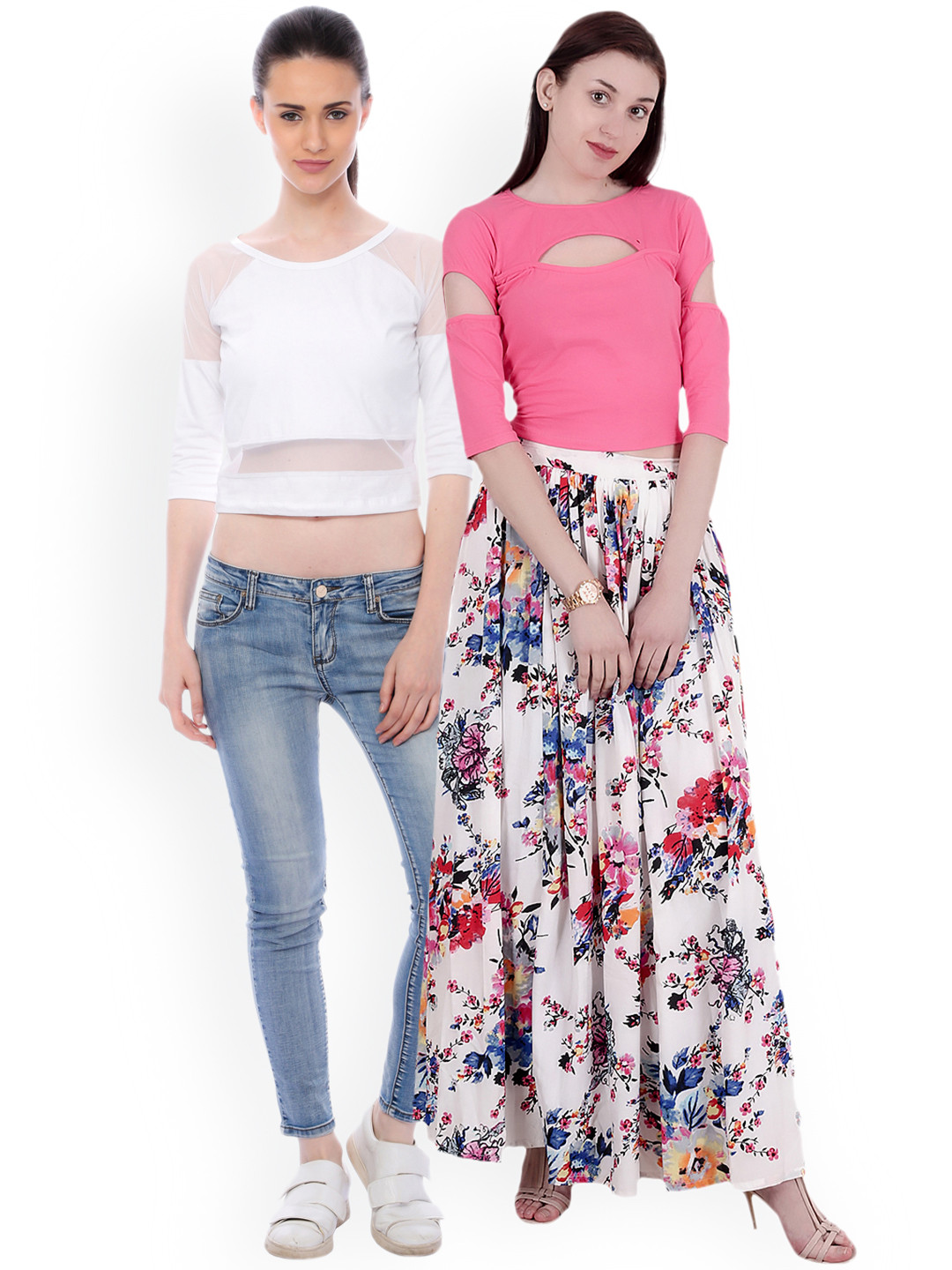 

SCORPIUS Women Pack of 2 Solid Crop Pure Cotton Tops, White