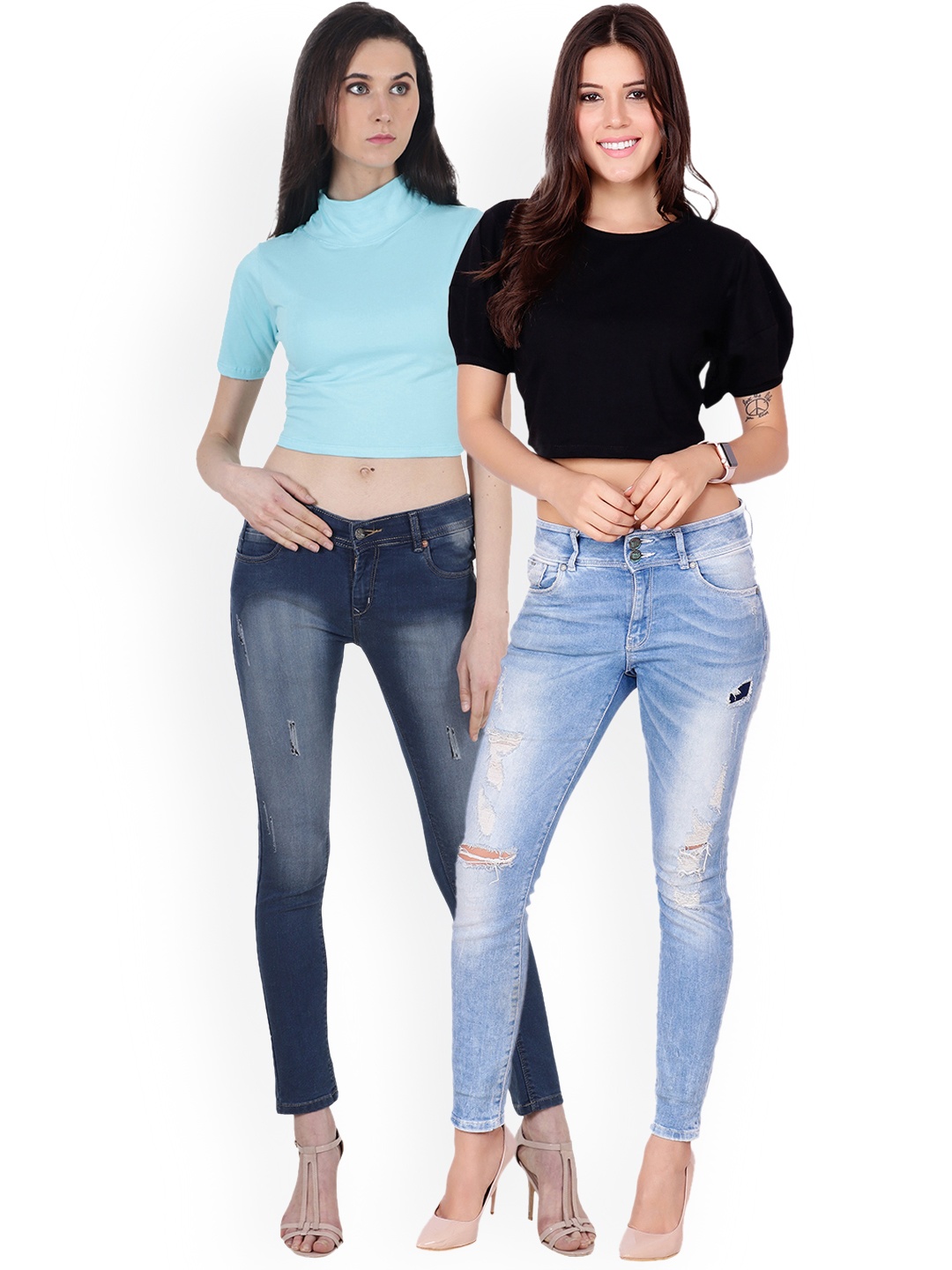 

SCORPIUS Women Pack of 2 Solid Crop Tops, Black