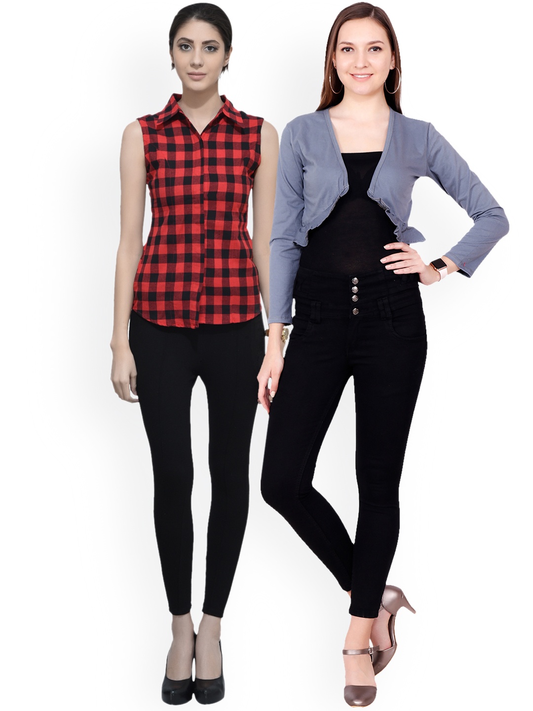 

SCORPIUS Women Pack of Shirt and shrug, Red