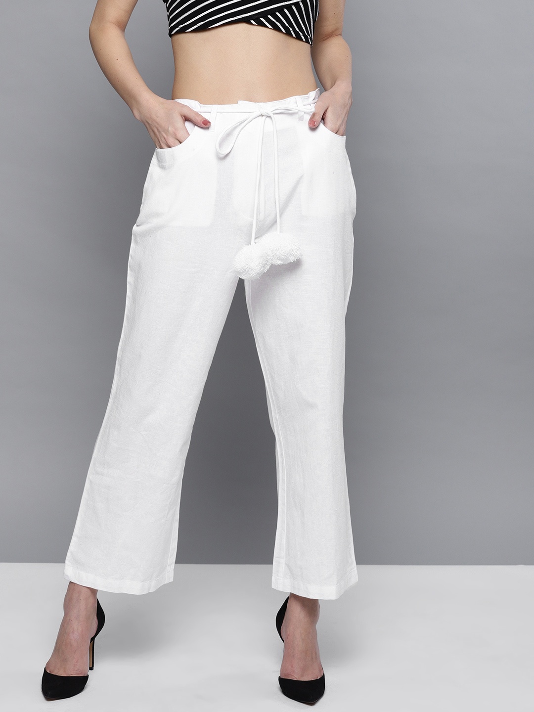 

STREET 9 Women White Loose Fit Solid Parallel Trousers