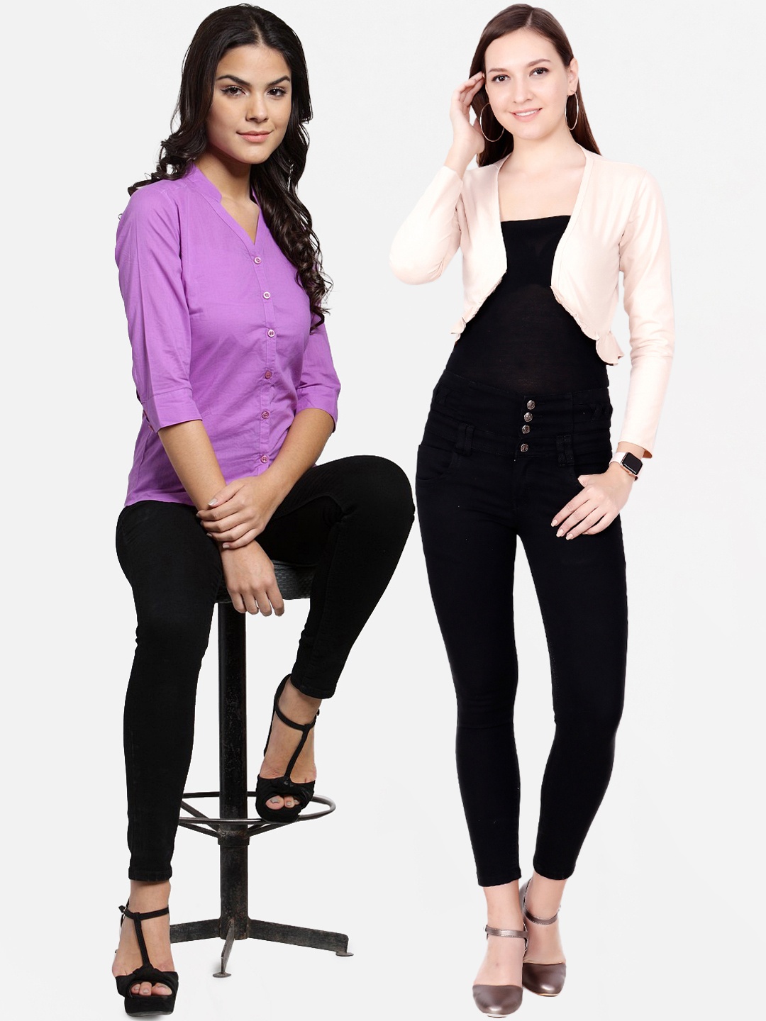 

SCORPIUS Women Pack of Shirt and shrug, Cream