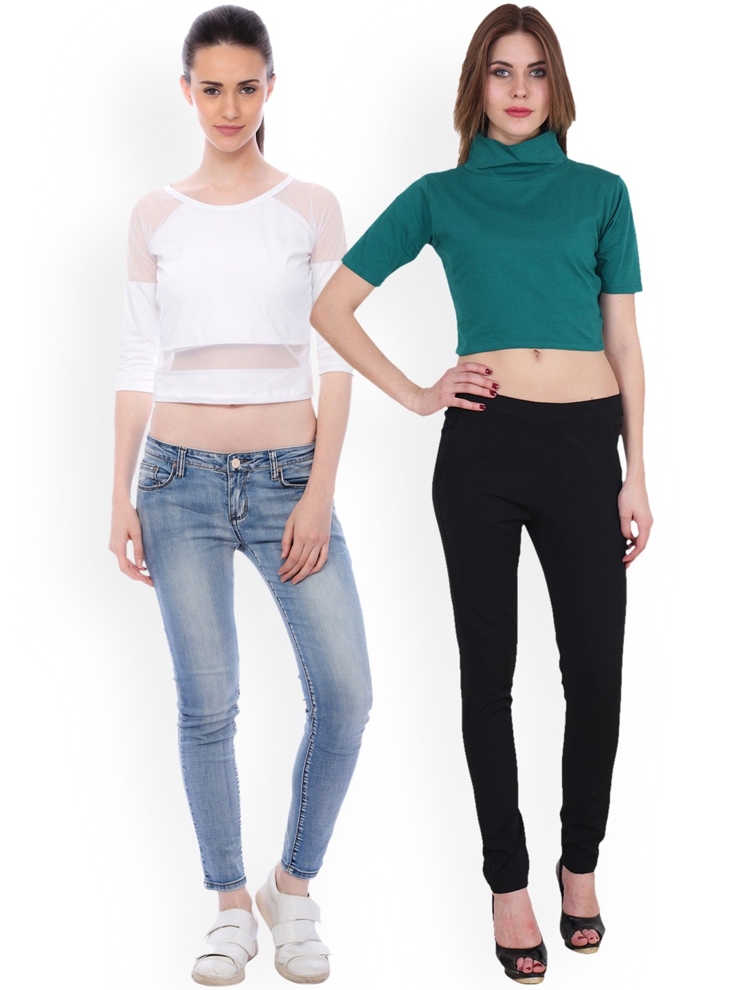 

SCORPIUS Women Pack of 2 Solid Crop Pure Cotton Tops, White