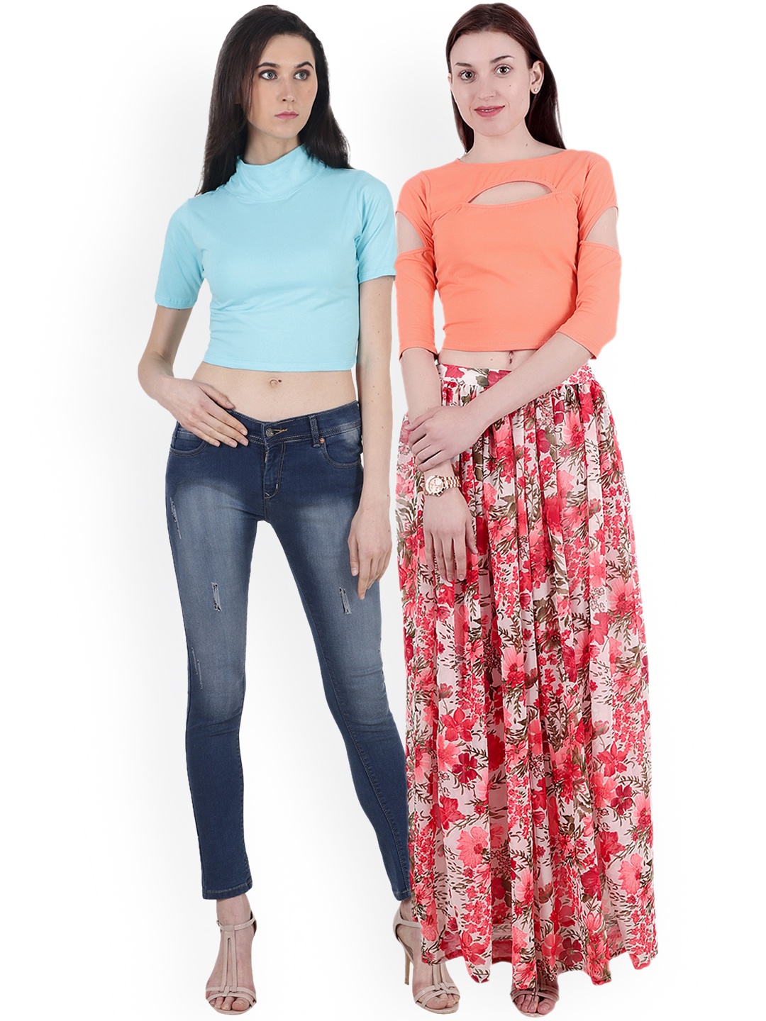 

SCORPIUS Women Pack of 2 Solid Crop Tops, Blue