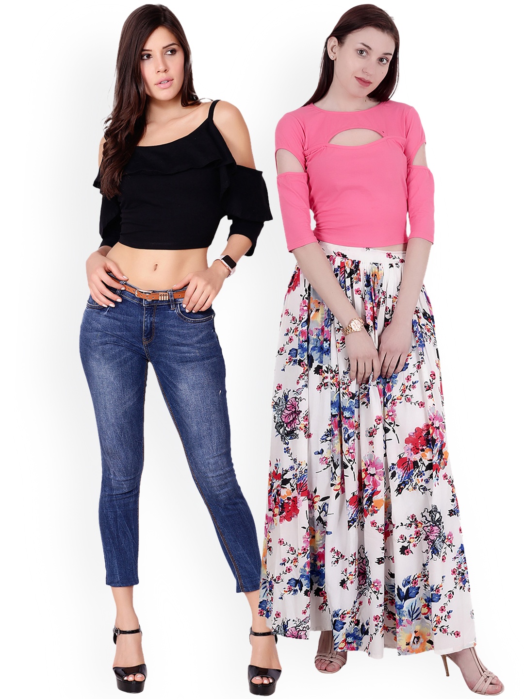 

SCORPIUS Women Pack of 2 Solid Crop Tops, Pink