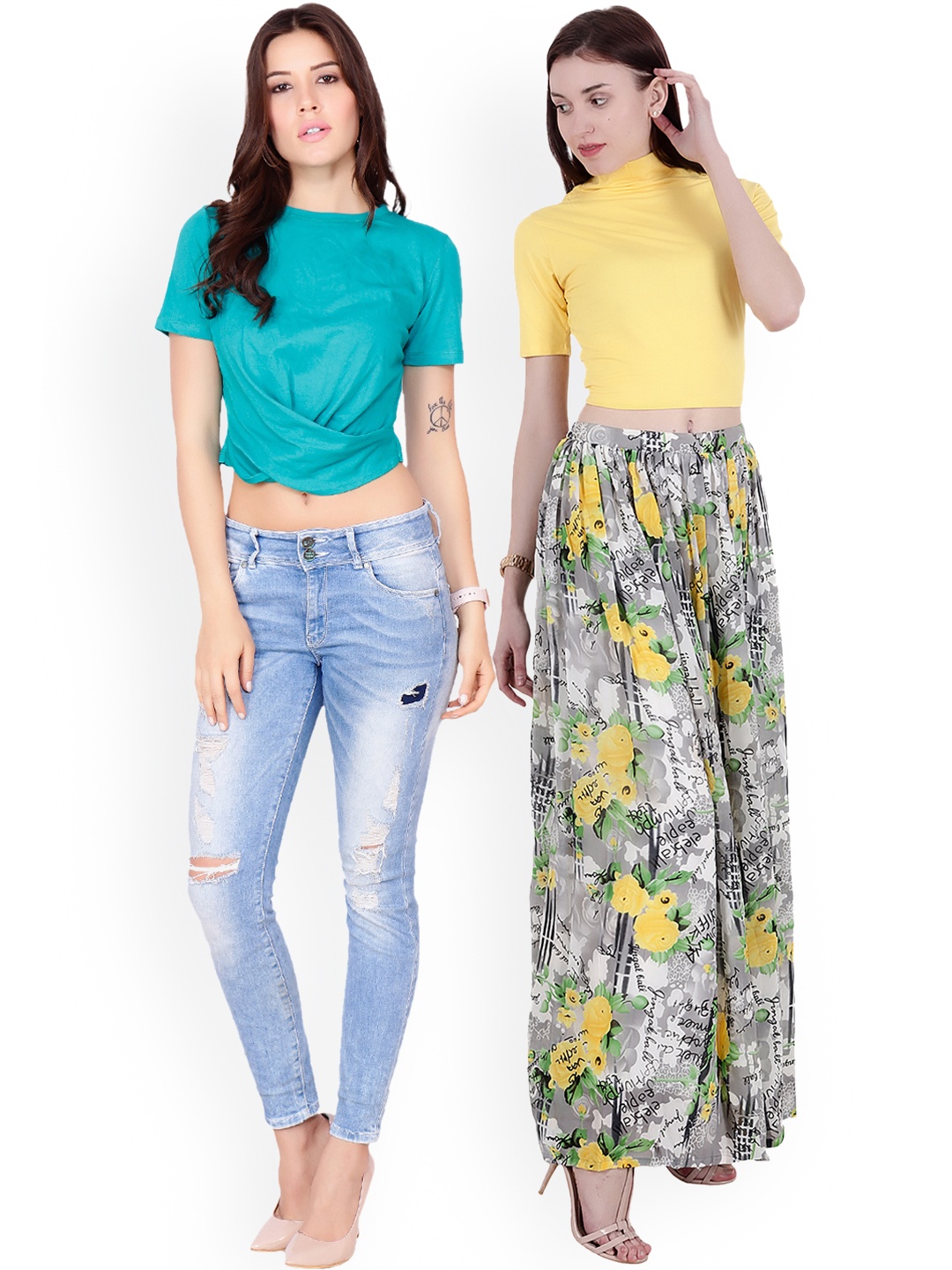 

SCORPIUS Women Pack of 2 Solid Crop Tops, Blue