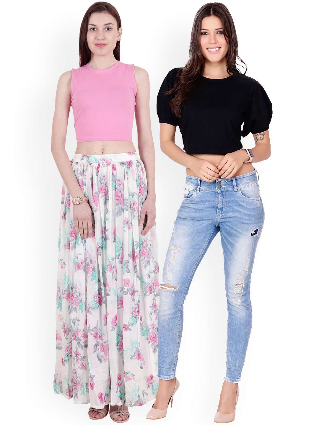 

SCORPIUS Women Pack of 2 Solid Crop Tops, Black