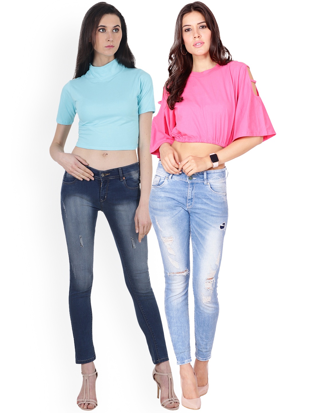 

SCORPIUS Women Pack of 2 Solid Crop Tops, Blue