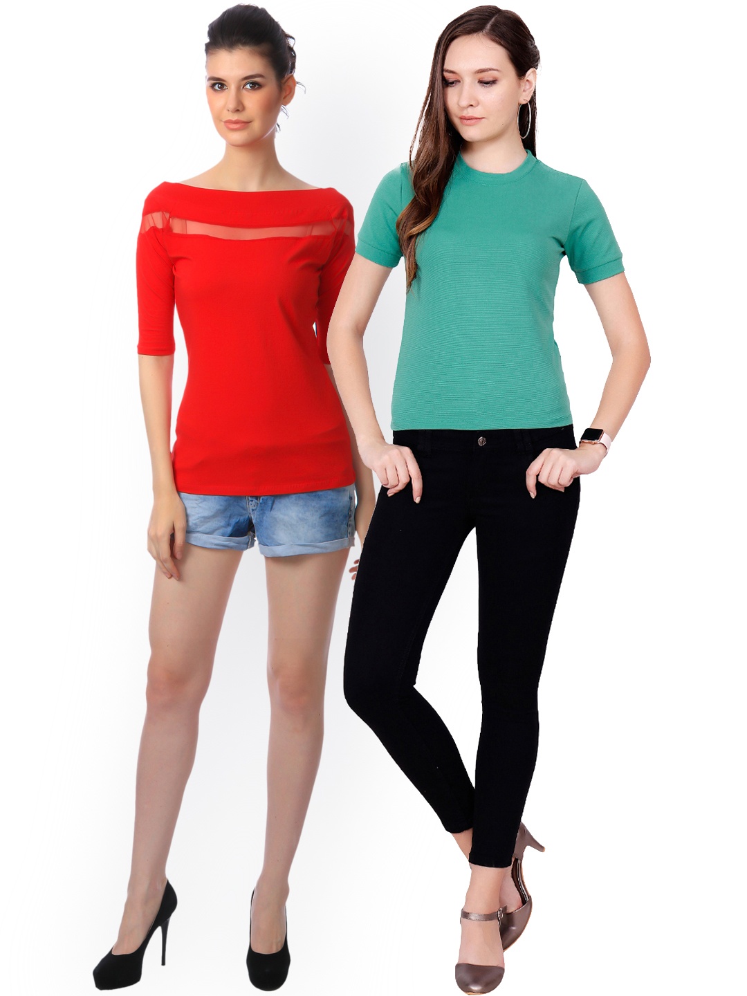 

SCORPIUS Women Pack of 2 Solid Tops, Red