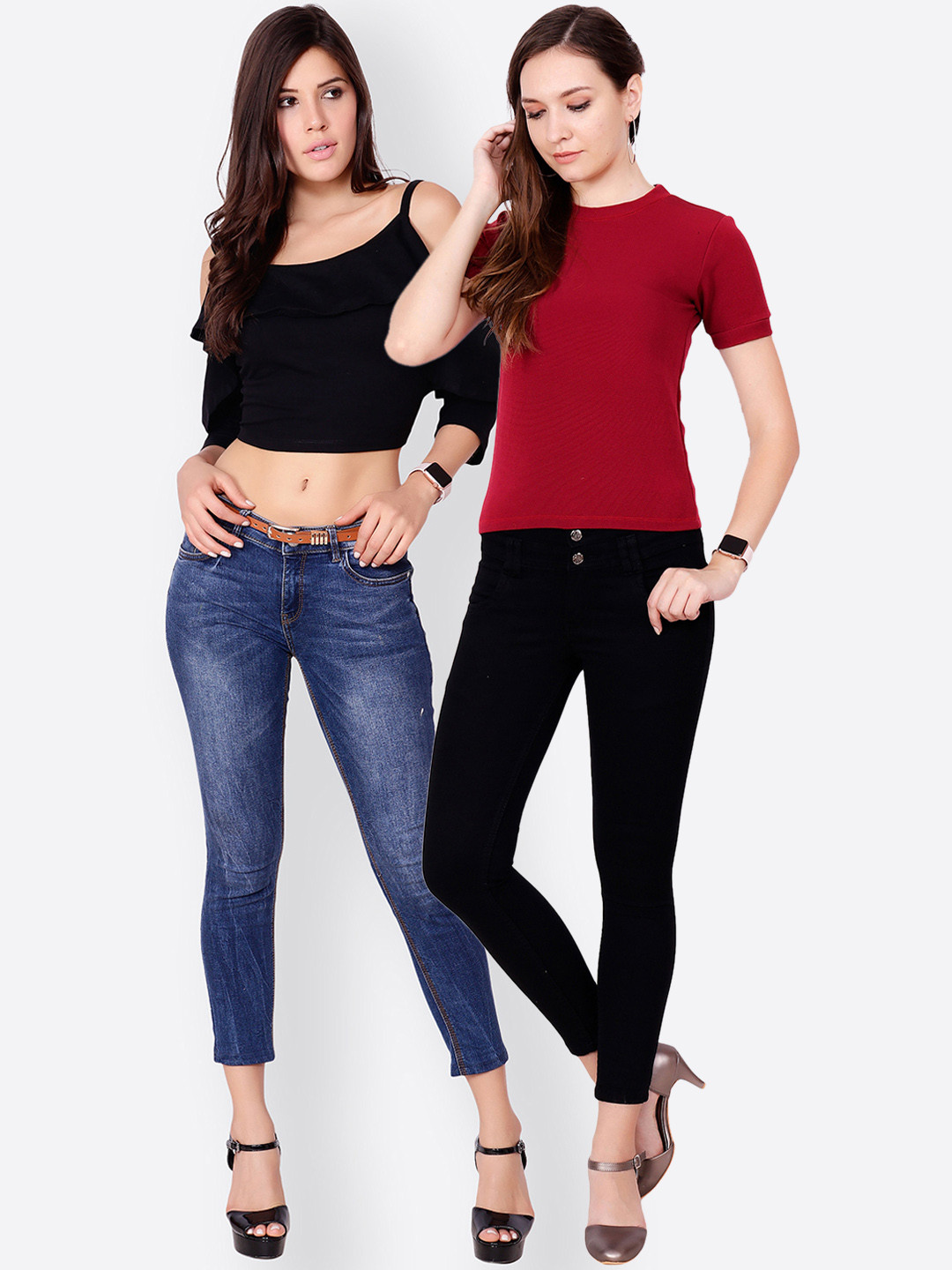 

SCORPIUS Women Pack of 2 Solid Tops, Black