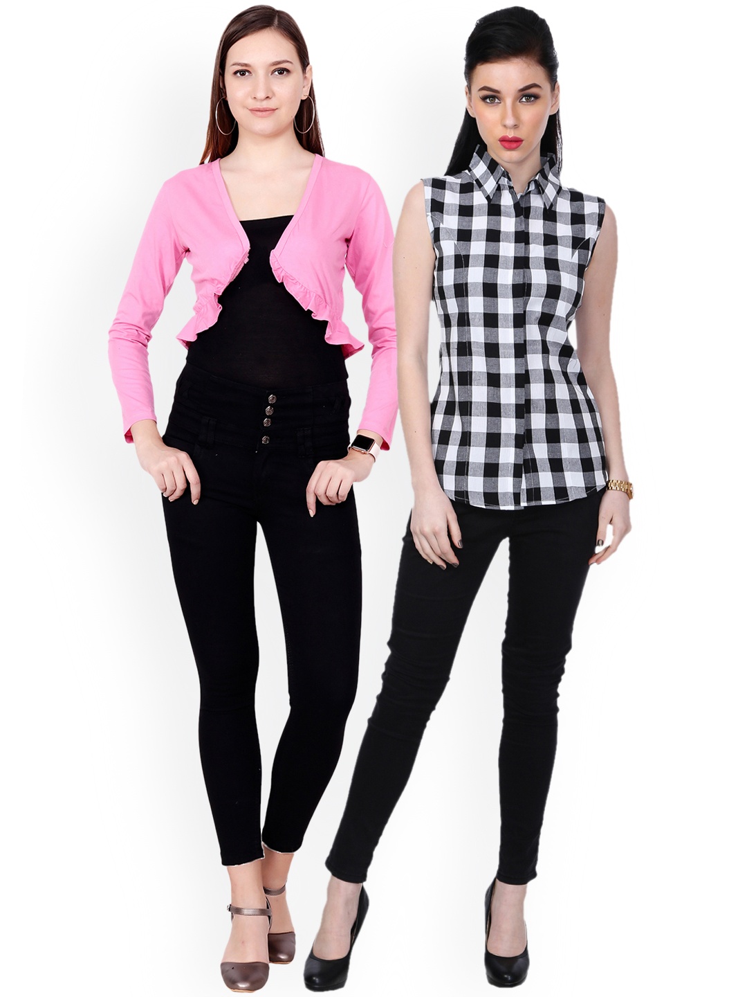 

SCORPIUS Women Pack of Shirt and shrug, Black