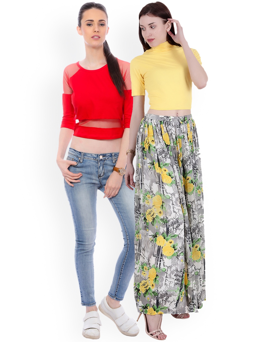 

SCORPIUS Women Pack of 2 Solid Crop Tops, Yellow