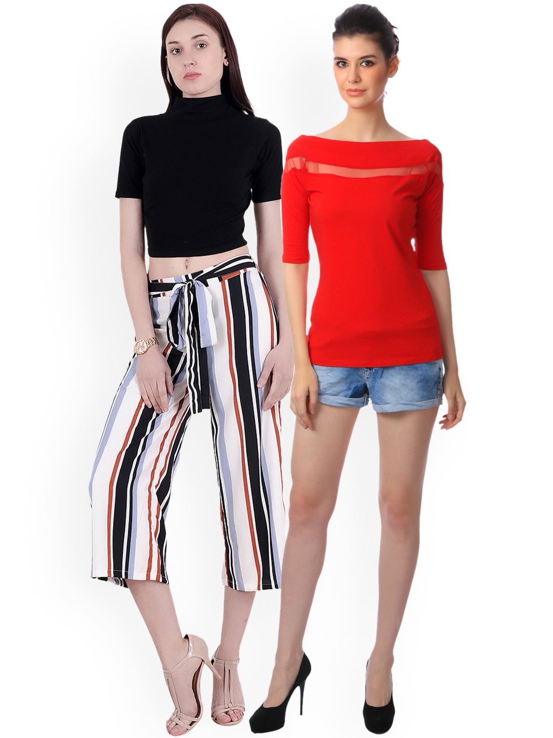 

SCORPIUS Women Pack of 2 Solid Tops, Black
