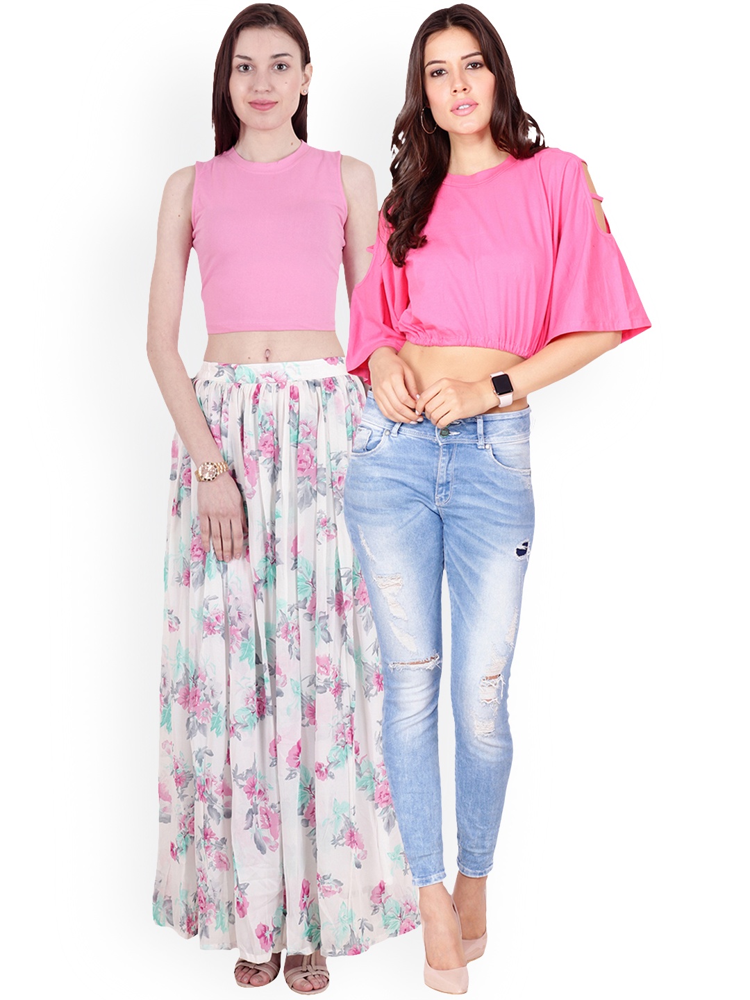 

SCORPIUS Women Pack of 2 Solid Crop Tops, Pink