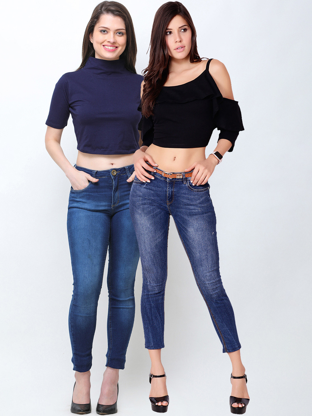 

SCORPIUS Women Pack of 2 Solid Crop Tops, Black