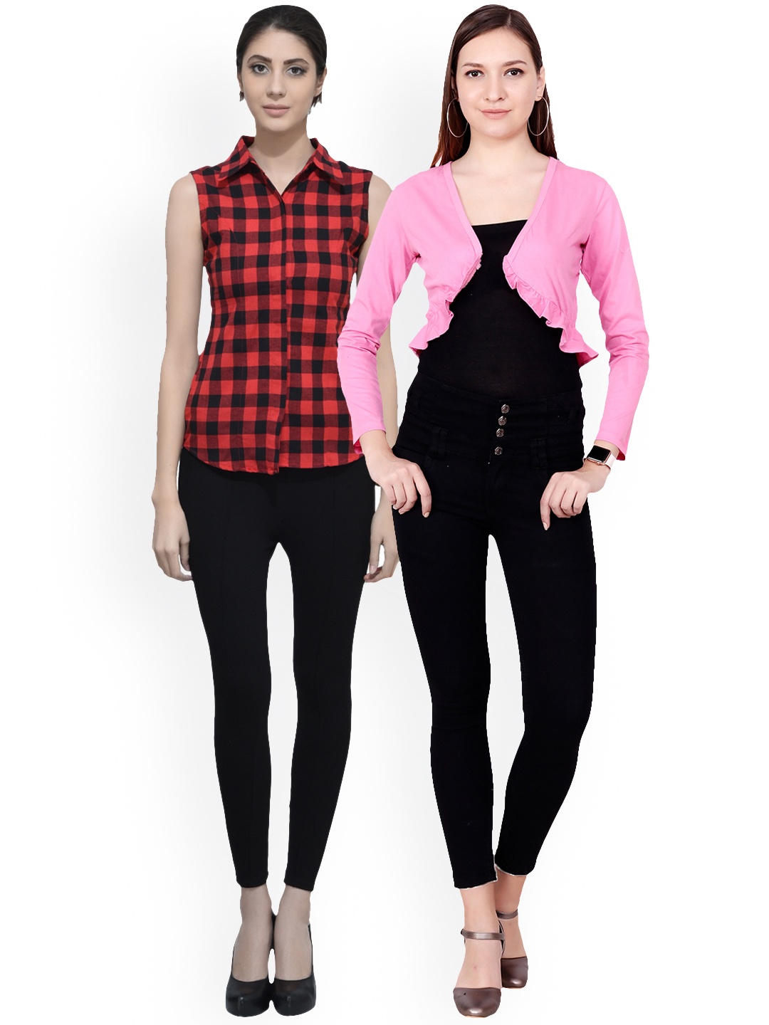 

SCORPIUS Women Red and Pink Shirt with shrug