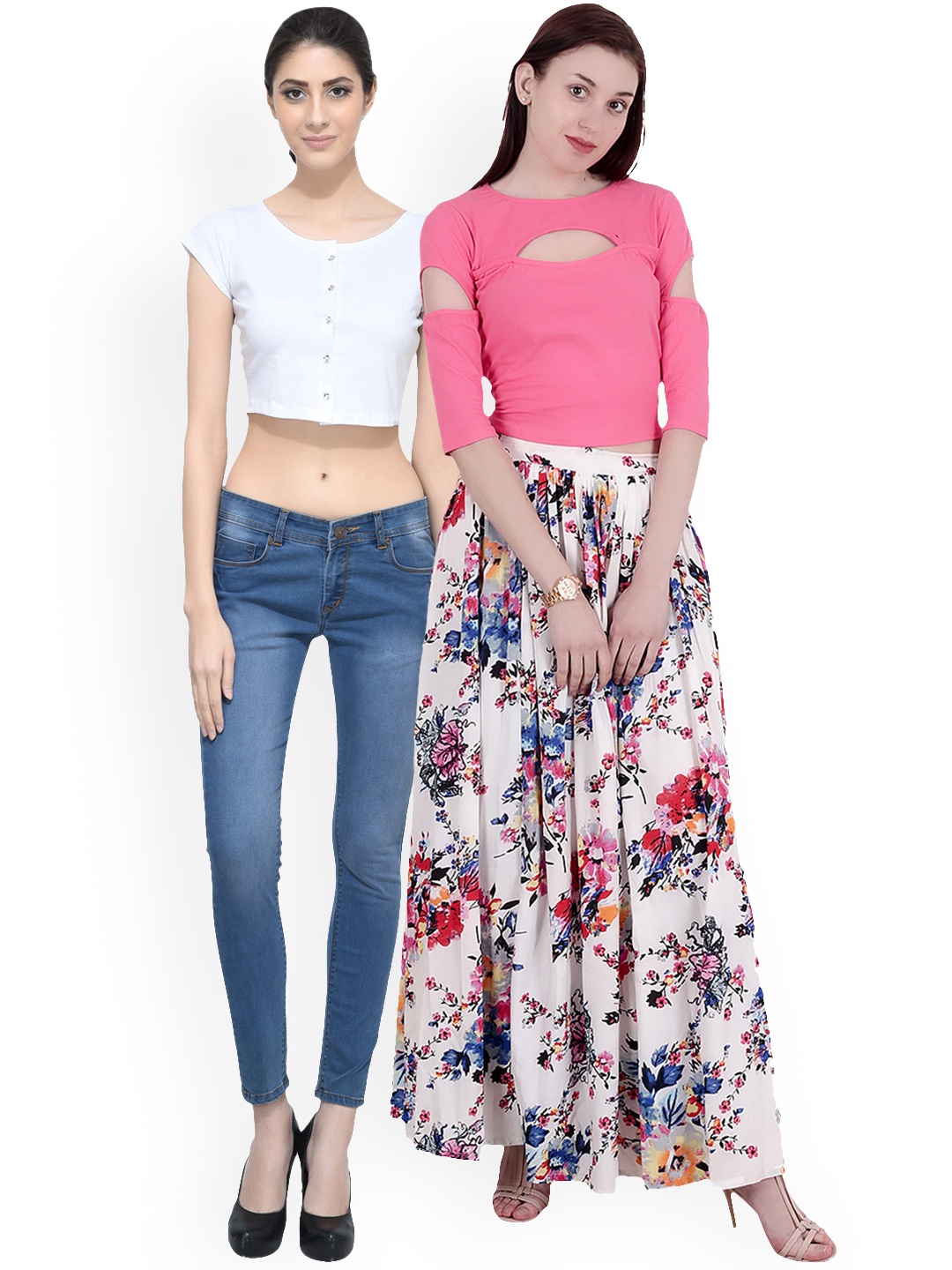 

SCORPIUS Women Pack of 2 Solid Crop Pure Cotton Tops, White