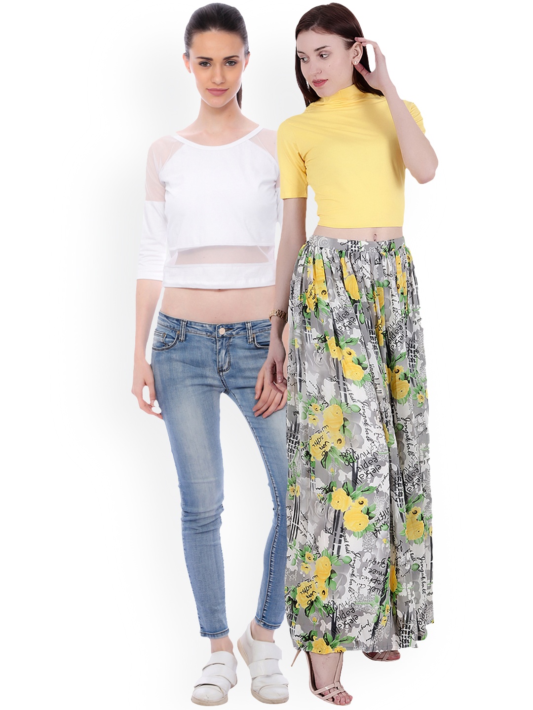 

SCORPIUS Women Pack of 2 Solid Crop Pure Cotton Tops, White