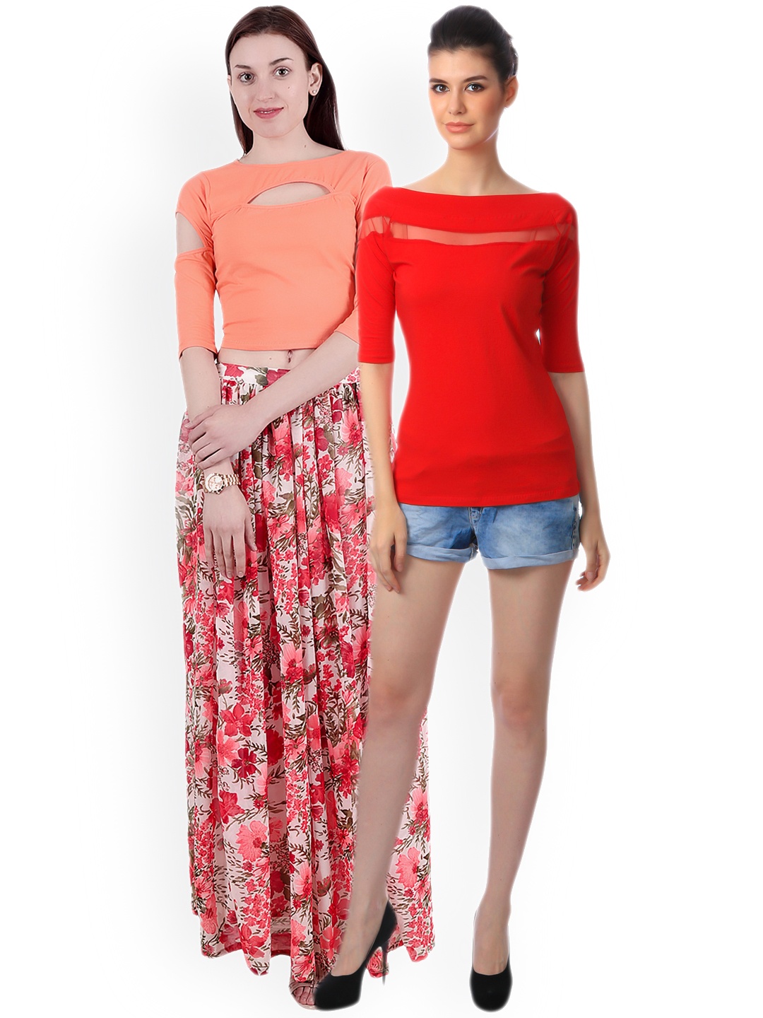 

SCORPIUS Women Pack of 2 Solid Tops, Red