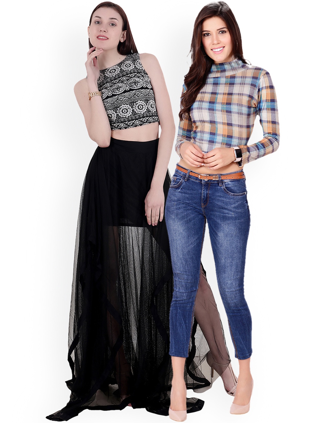 

SCORPIUS Women Pack of 2 Printed Crop Tops, Multi