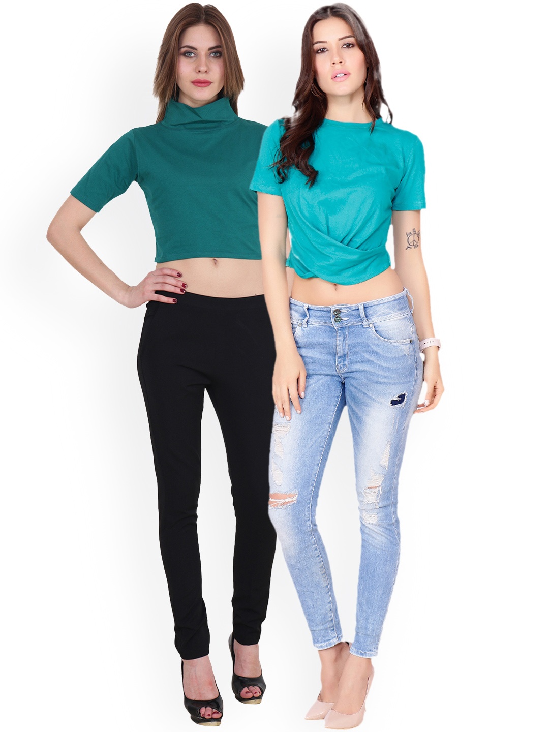 SCORPIUS Women Pack of 2 Solid Crop Tops, Blue