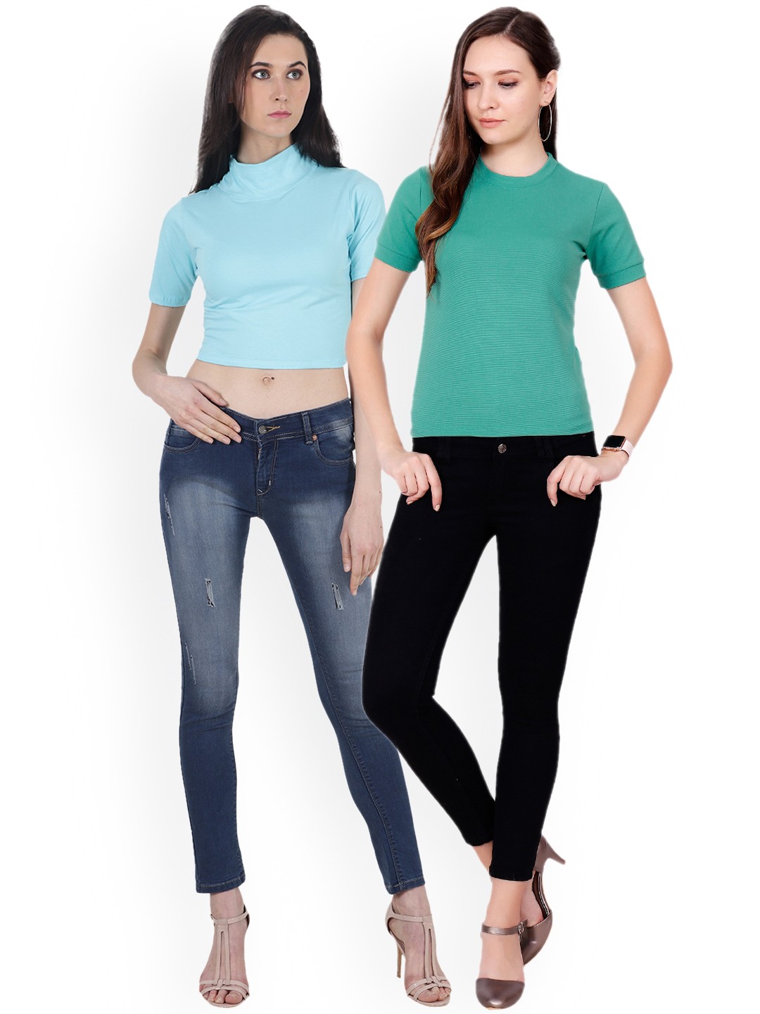 

SCORPIUS Women Pack of 2 Solid Tops, Blue